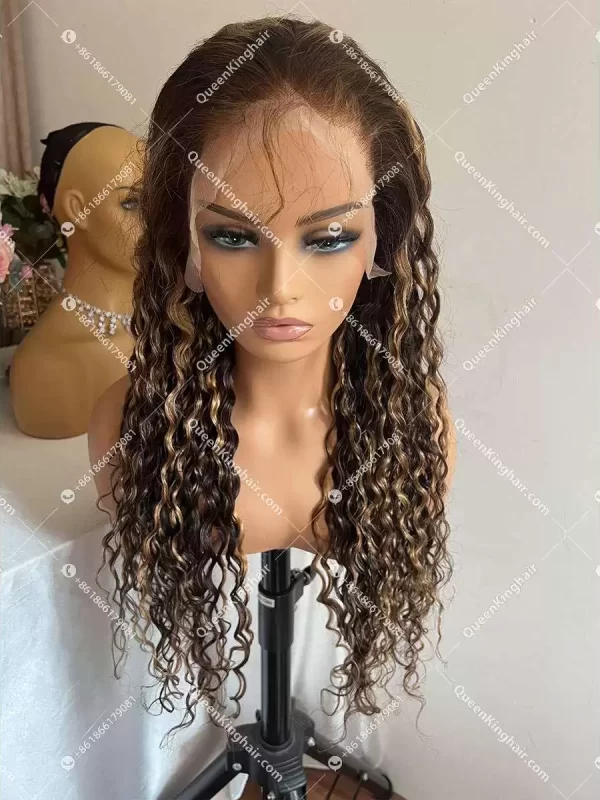24 inches 13x6 full frontal 180% density Chocolate brown blends blonde transparent lace