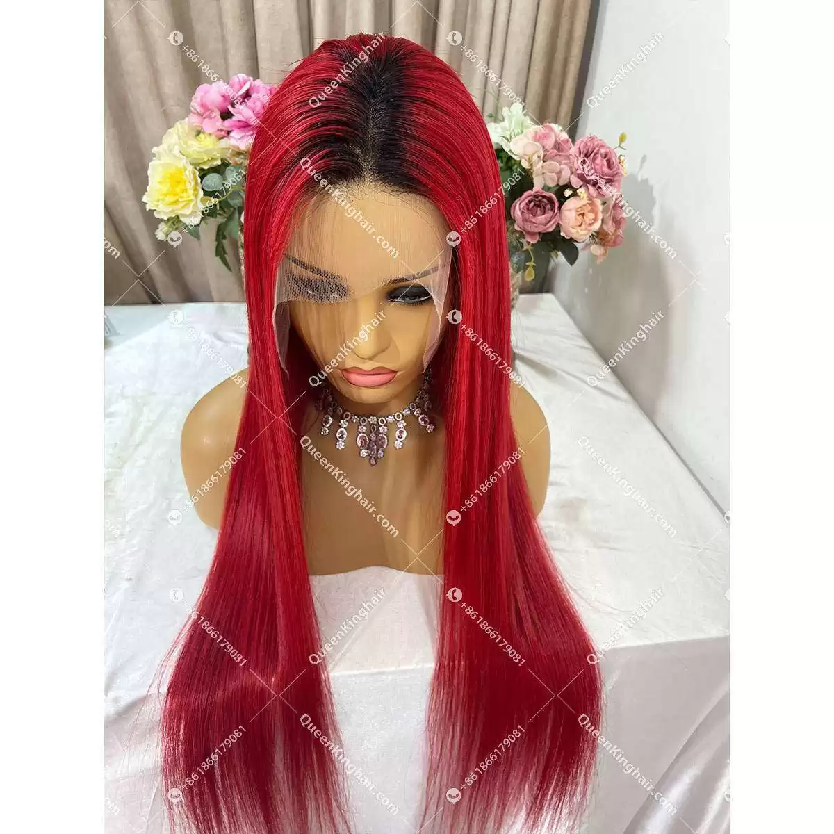 1B/Red 13x6 180% density HD lace Virgin hair frontal wig, Prelucked Hairline