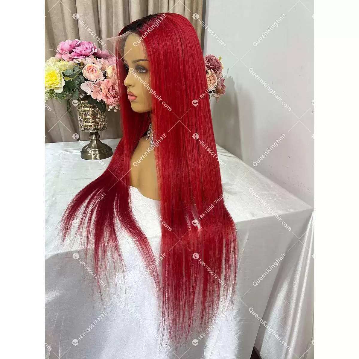 1B/Red 13x6 180% density HD lace Virgin hair frontal wig, Prelucked Hairline