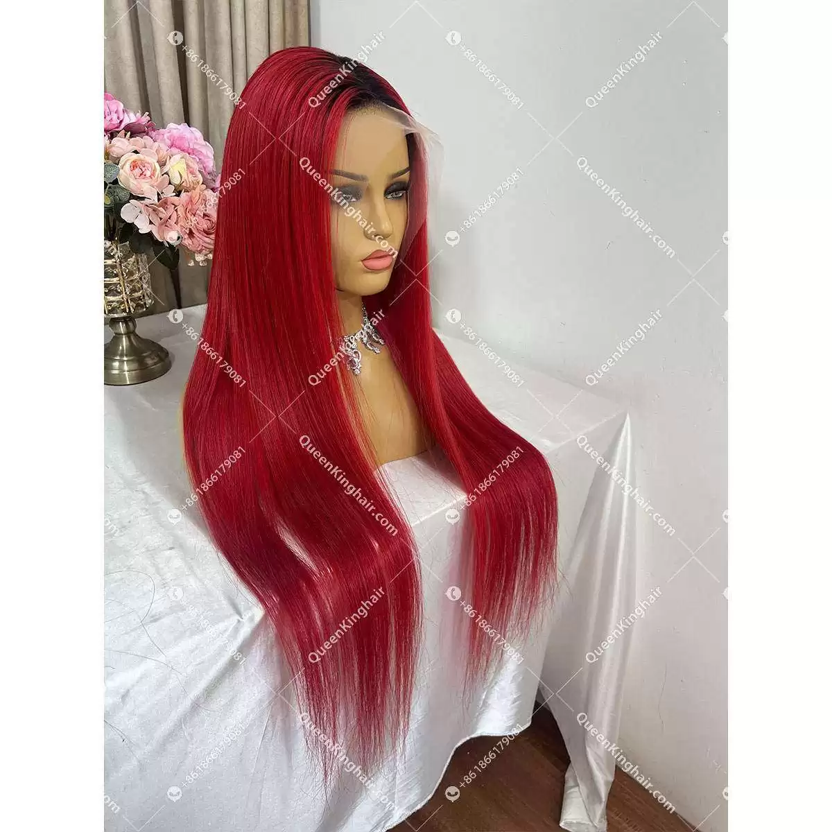 1B/Red 13x6 180% density HD lace Virgin hair frontal wig, Prelucked Hairline