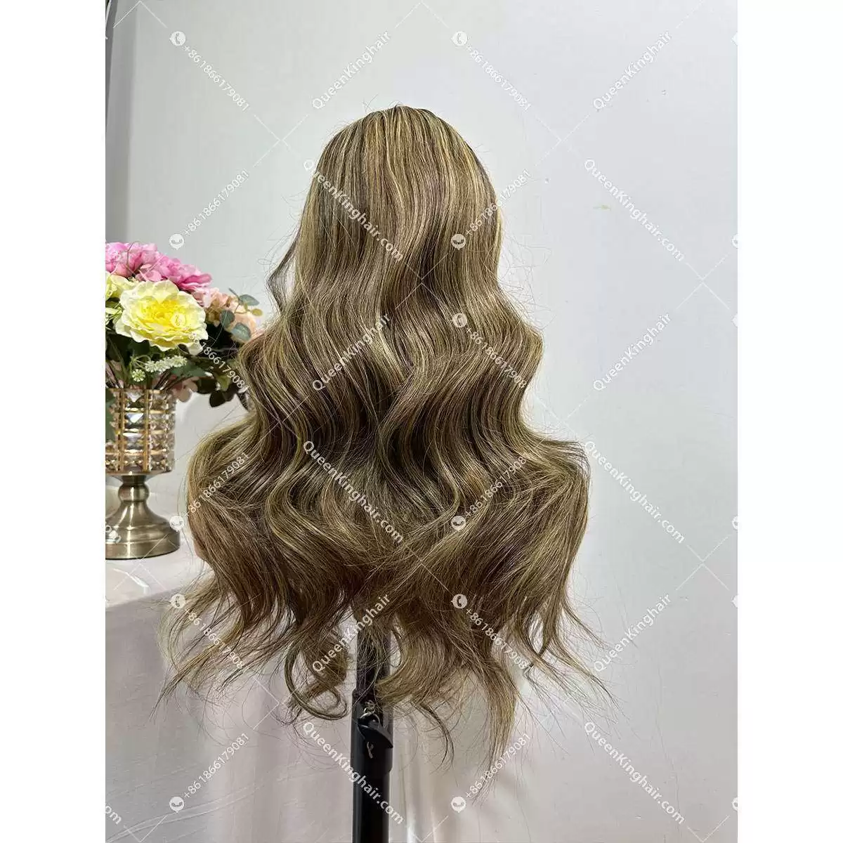 Double Drawn European Virgin Hair Brown with honey blonde Wig 200% Density No short or broken hair
