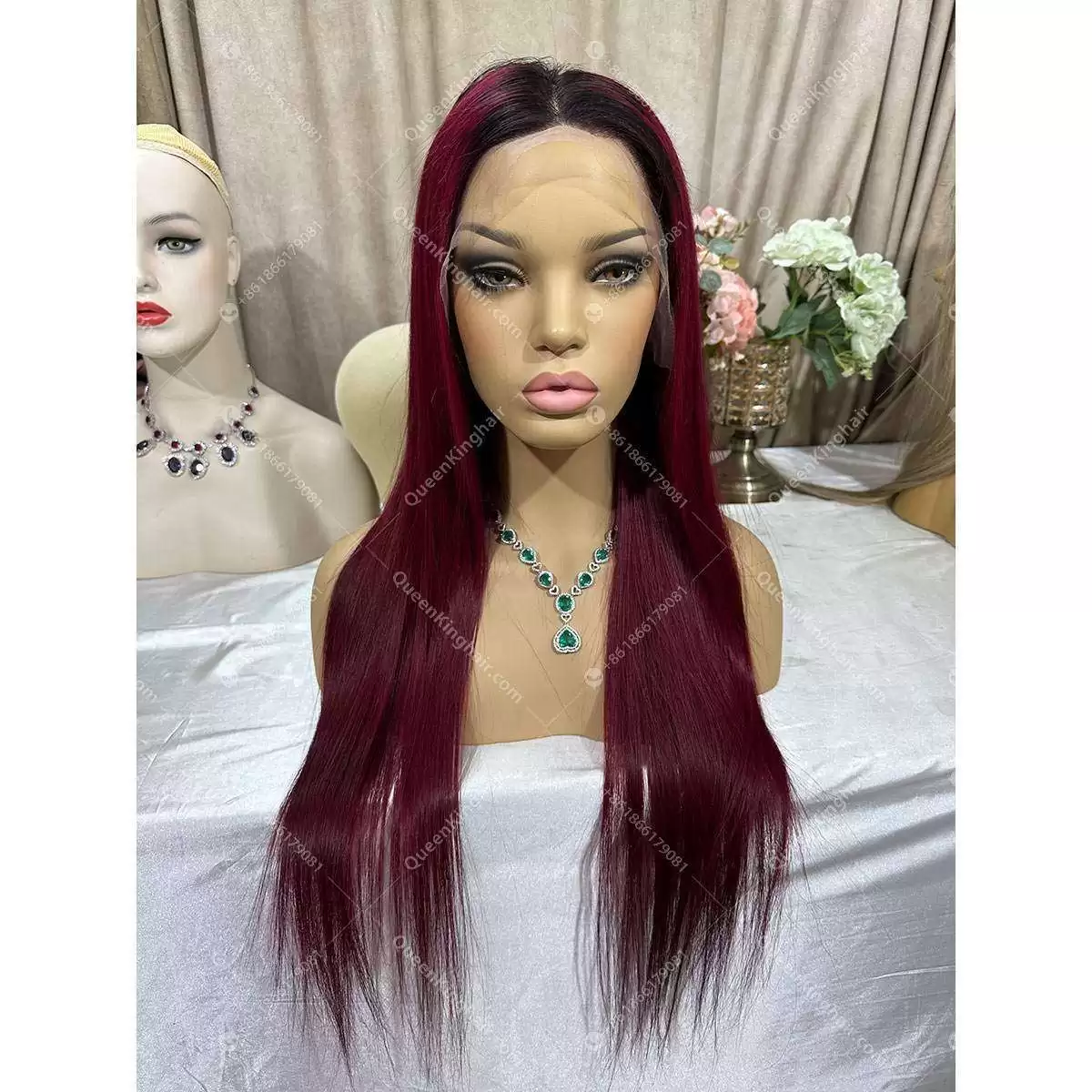 1B/Burgandy 13X6 Full Frontal Lacefrontwig 150%Density Straight