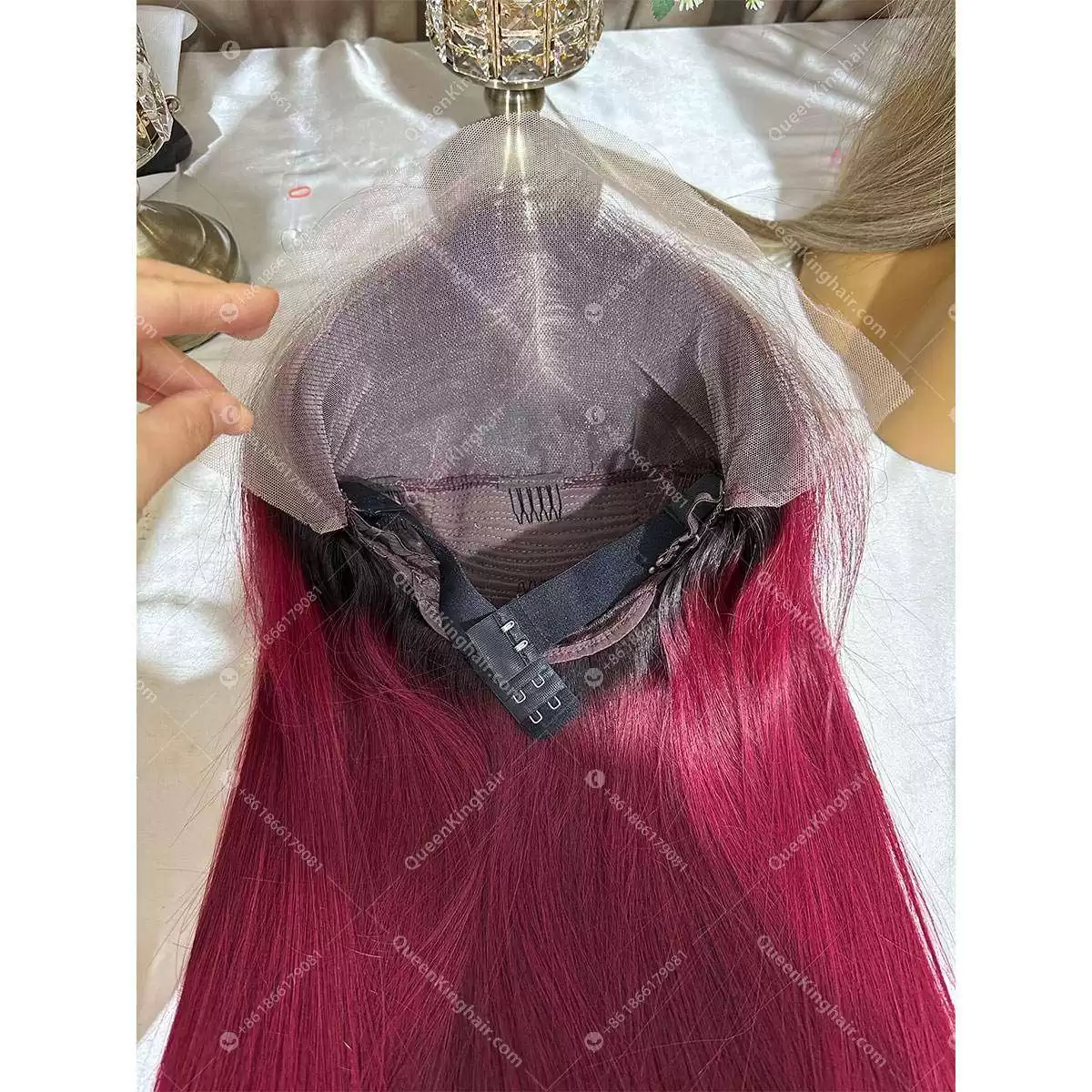 1B/Burgandy 13X6 Full Frontal Lacefrontwig 150%Density Straight