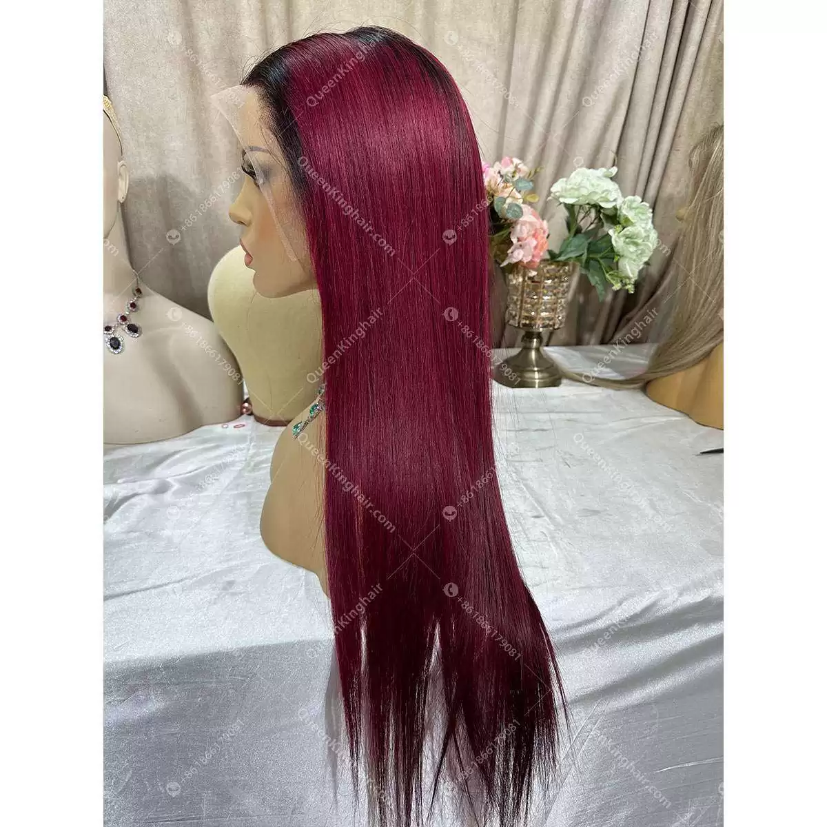 1B/Burgandy 13X6 Full Frontal Lacefrontwig 150%Density Straight