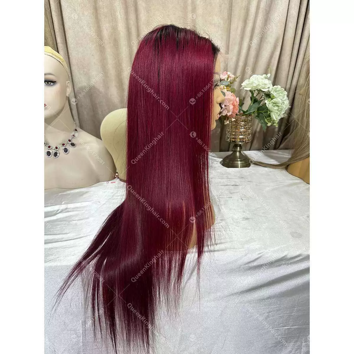 1B/Burgandy 13X6 Full Frontal Lacefrontwig 150%Density Straight