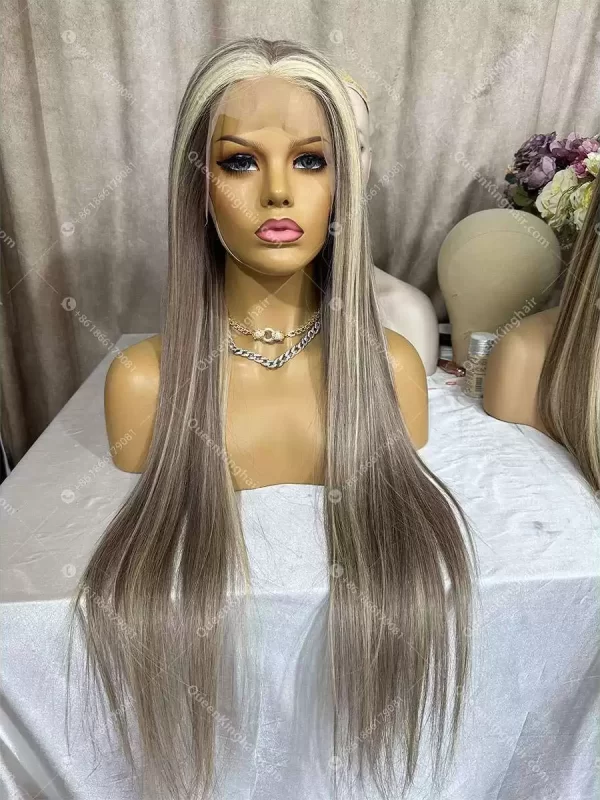 30 inches Laila 13x6 200% density transparent lace ashy grey with blonde balayage