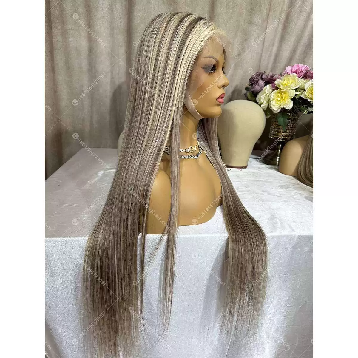 30 inches Laila 13x6 200% density transparent lace ashy grey with blonde balayage