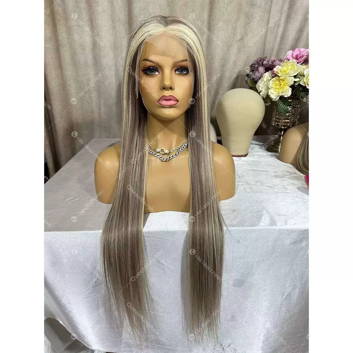 30 inches Laila 13x6 200% density transparent lace ashy grey with blonde balayage