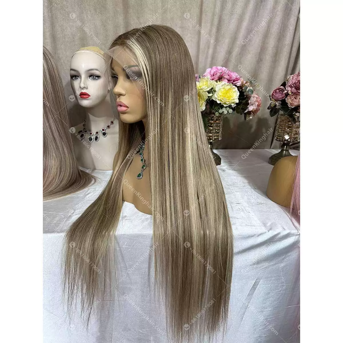 30 inches Clarie 13x6 200% density transparent lace brown with blonde balayage