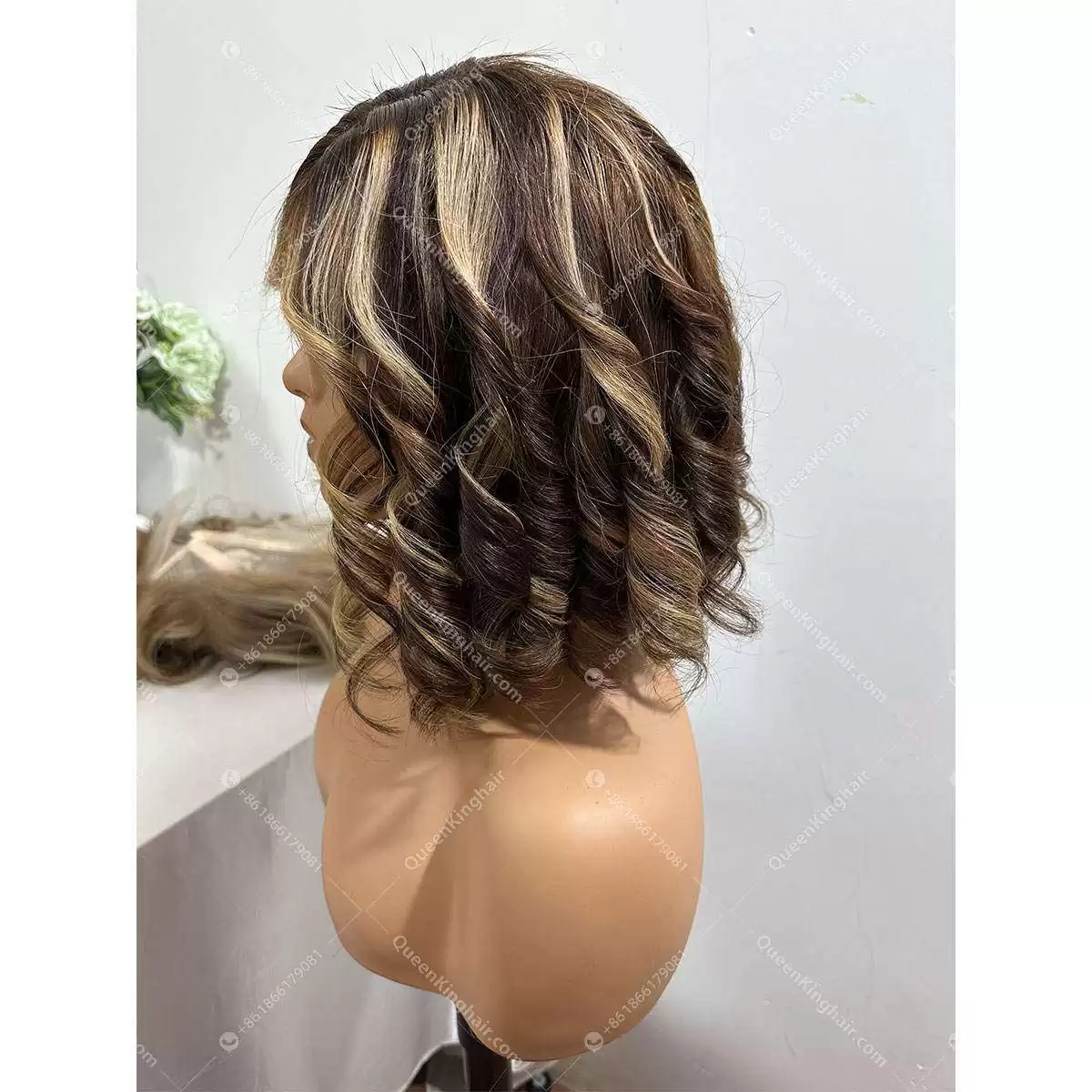 12 4x4 closure wig 180% density 4/27 dark brown with blonde highlights transparent lace