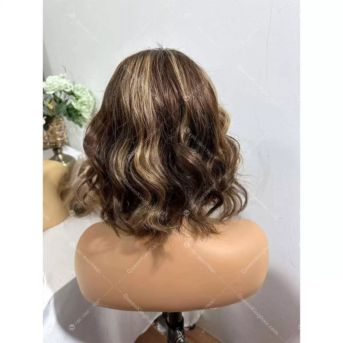 12 4x4 closure wig 180% density 4/27 dark brown with blonde highlights transparent lace
