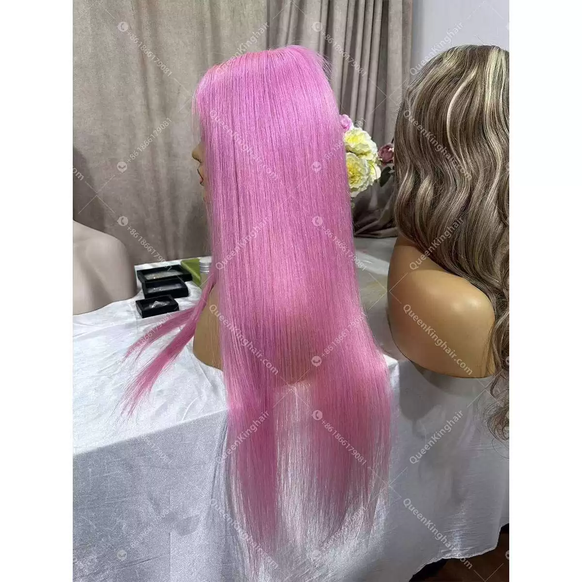 26 inches 13x6 150% density transparent lace virgin hair baby pink