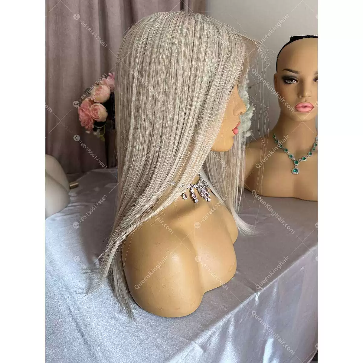 Jewish wig European virgin hair Hd lace double drawn wig white blonde