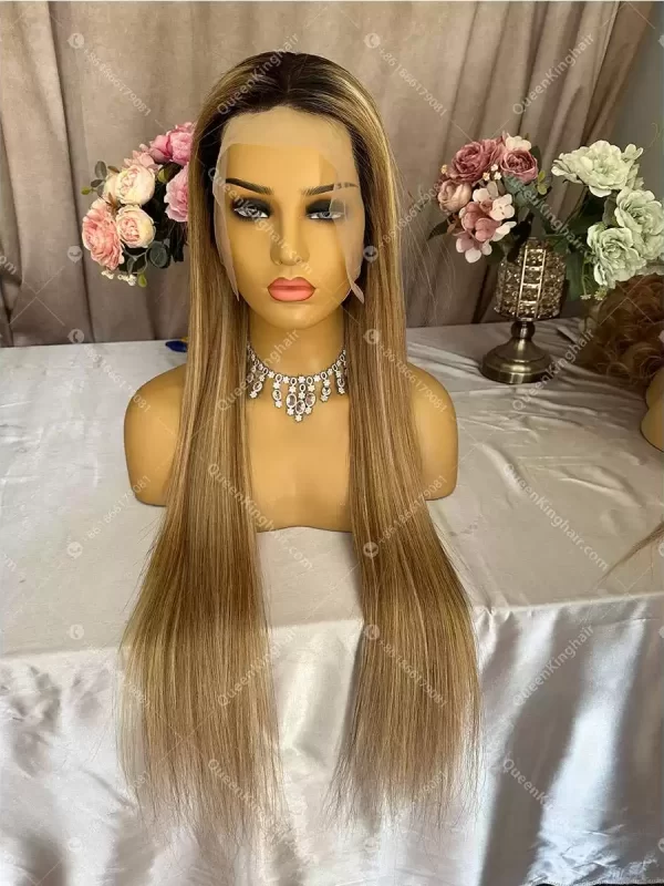 Selena Transparent lace 30 inches 13x6 200% density natural color roots with brown and blonde balayage