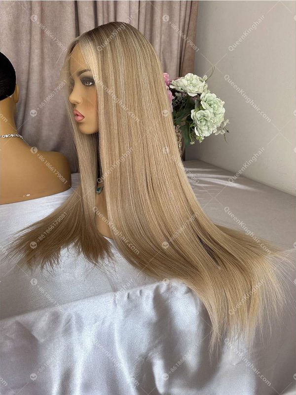 24 inches double drawn virgin hair European hair Jewish wig with Hd lace hairline