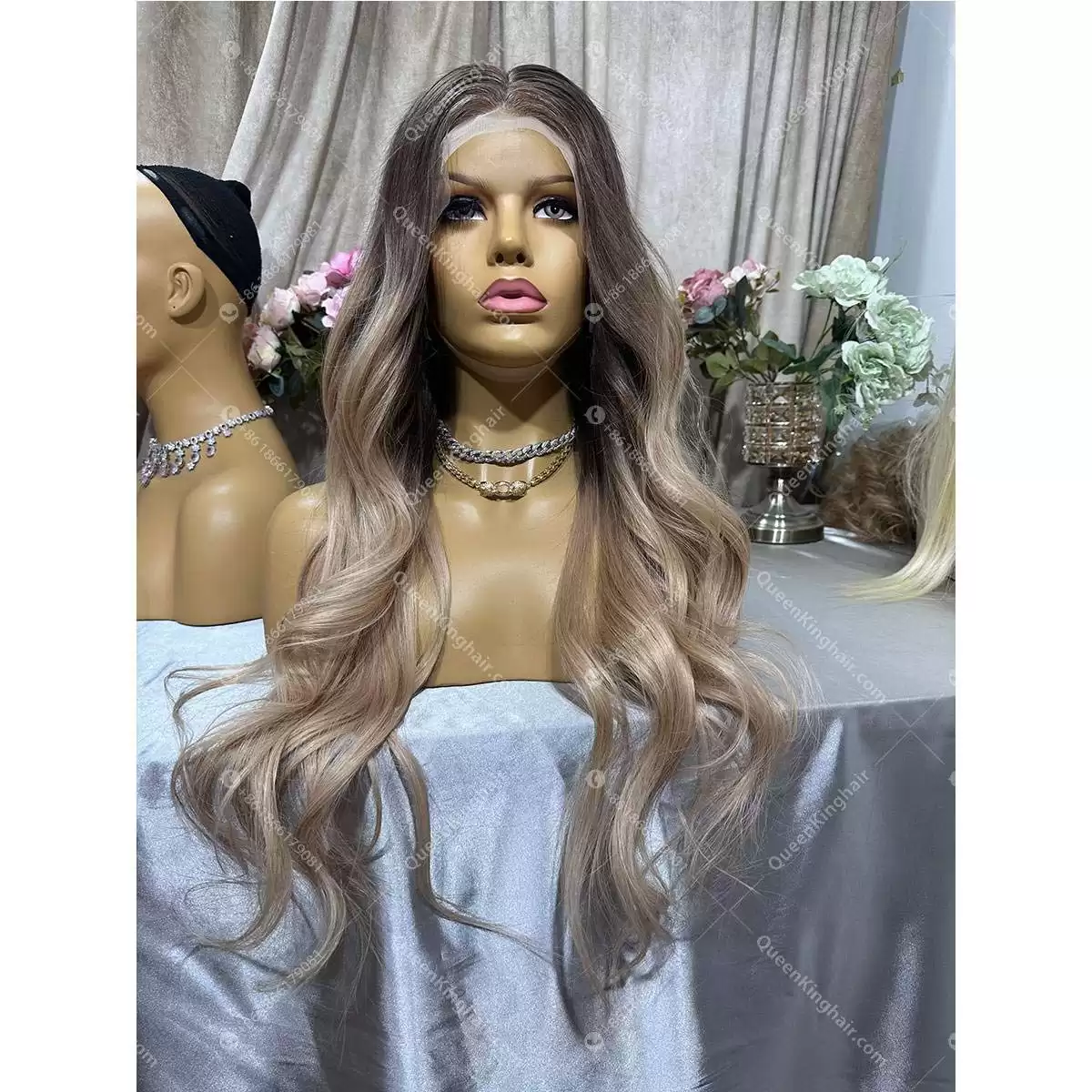 26 inches 13x6 180% density transparent lace ombré rose gold blonde