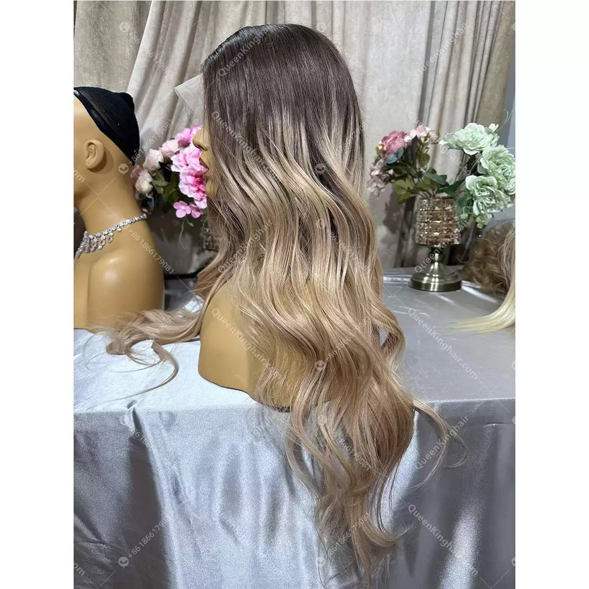 26 inches 13x6 180% density transparent lace ombré rose gold blonde