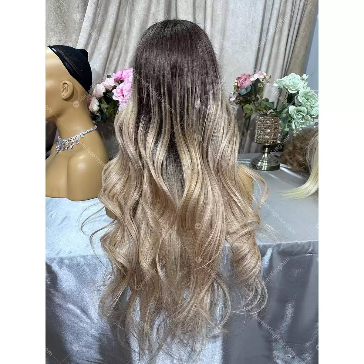 26 inches 13x6 180% density transparent lace ombré rose gold blonde
