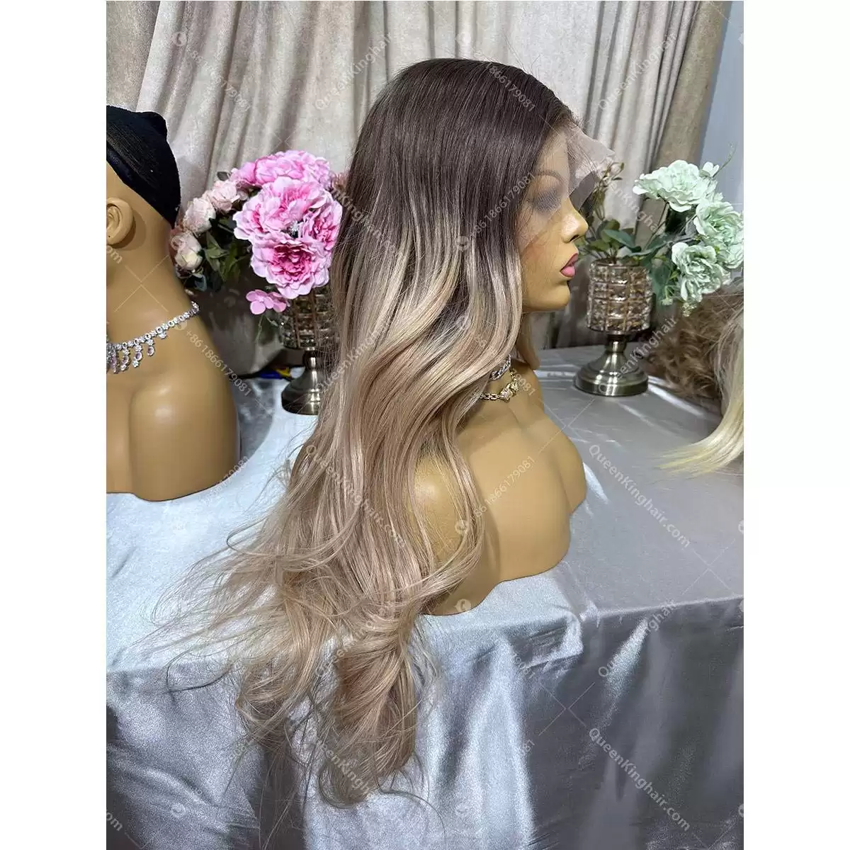 26 inches 13x6 180% density transparent lace ombré rose gold blonde