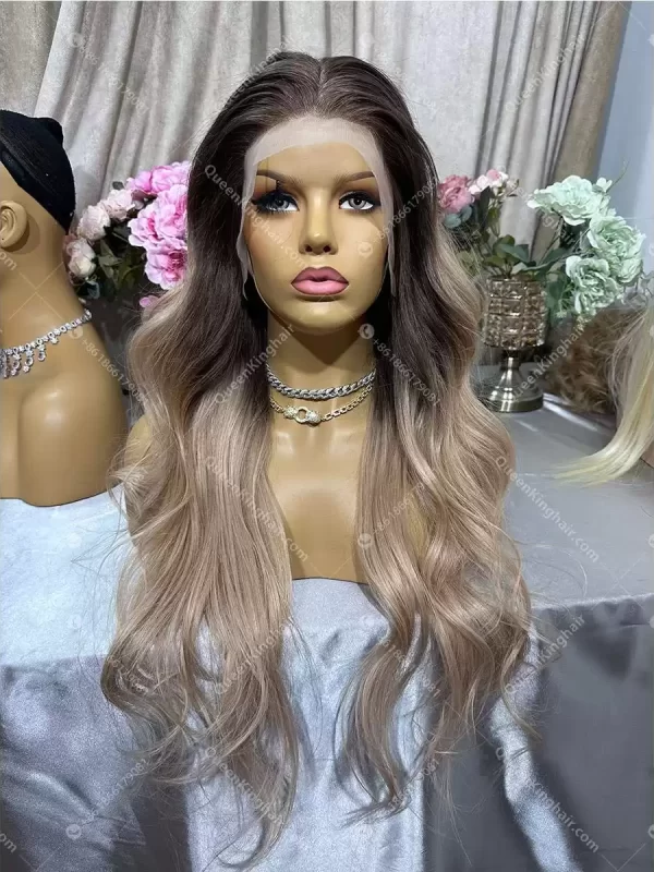 26 inches 13x6 180% density transparent lace ombré rose gold blonde