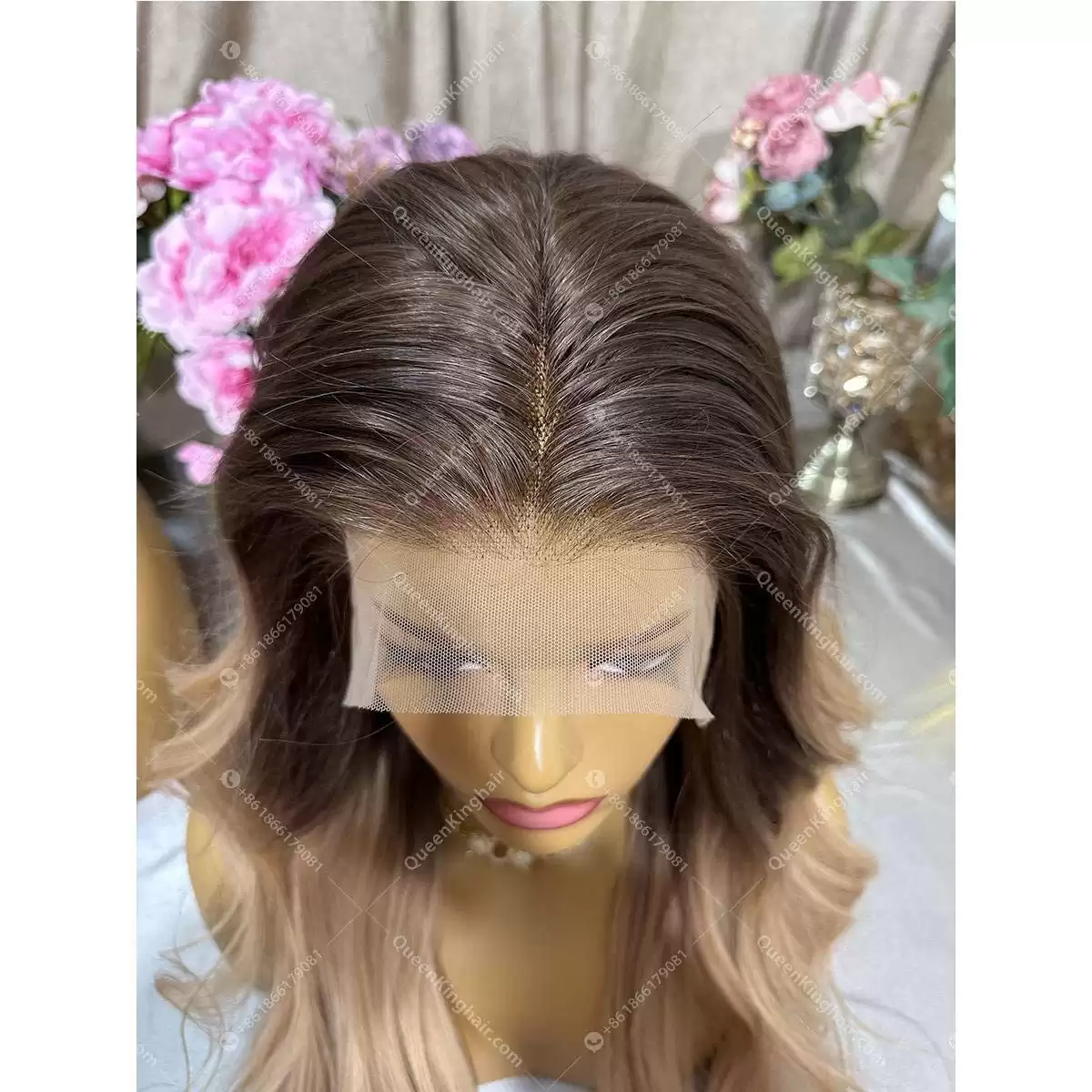 26 inches 13x6 180% density transparent lace ombré rose gold blonde