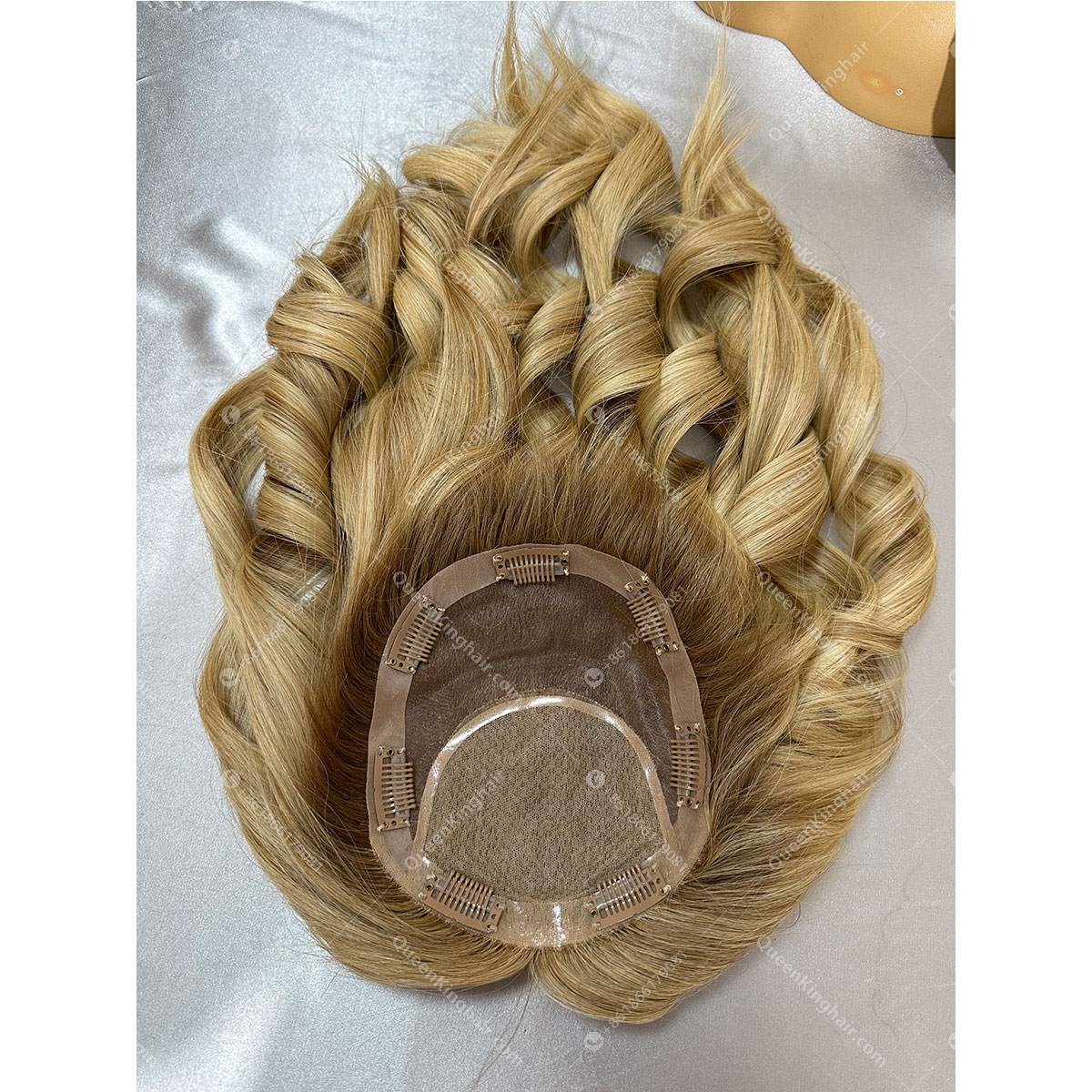 18 inches 6x7 mono base with 4x4 silk base double drawn virgin hair topper all handmade