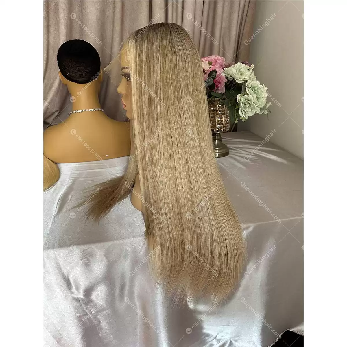 24 inches double drawn virgin hair European hair Jewish wig with Hd lace hairline