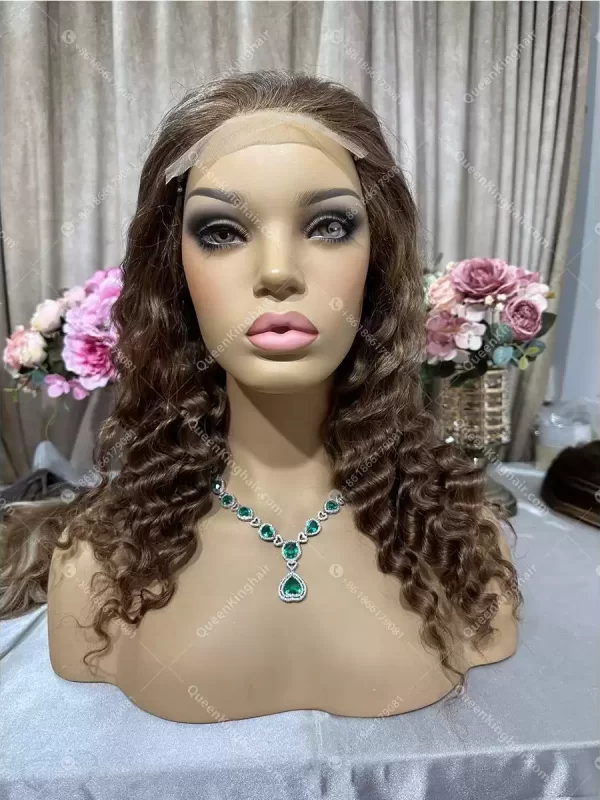 16 inches 5x5 closure wig brown 4/27/30 mixed color deep wave 265 grams