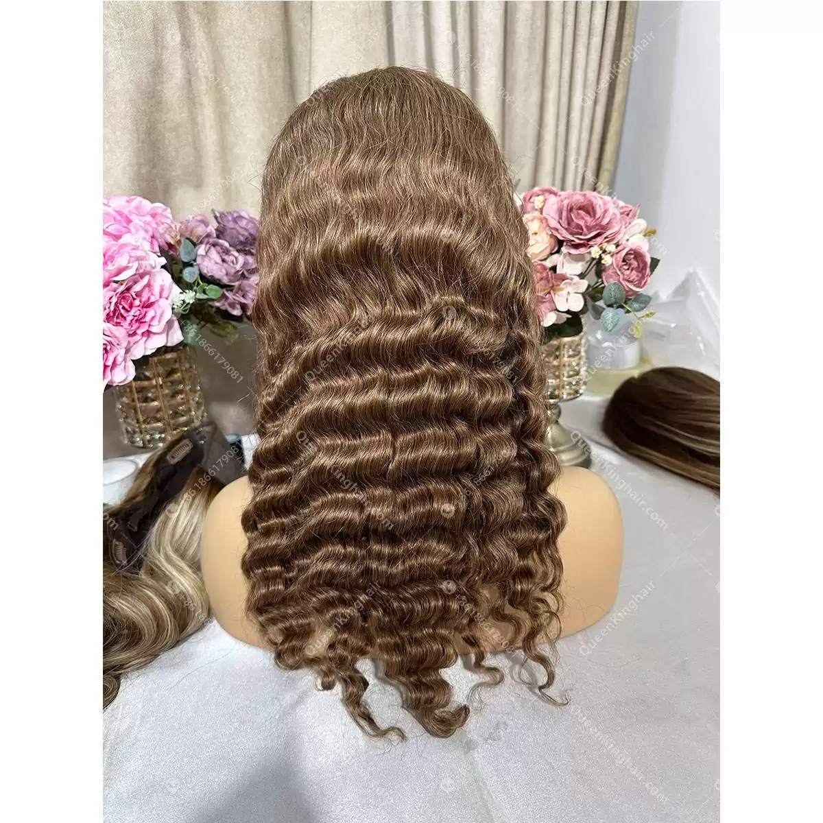 16 inches 5x5 closure wig brown 4/27/30 mixed color deep wave 265 grams