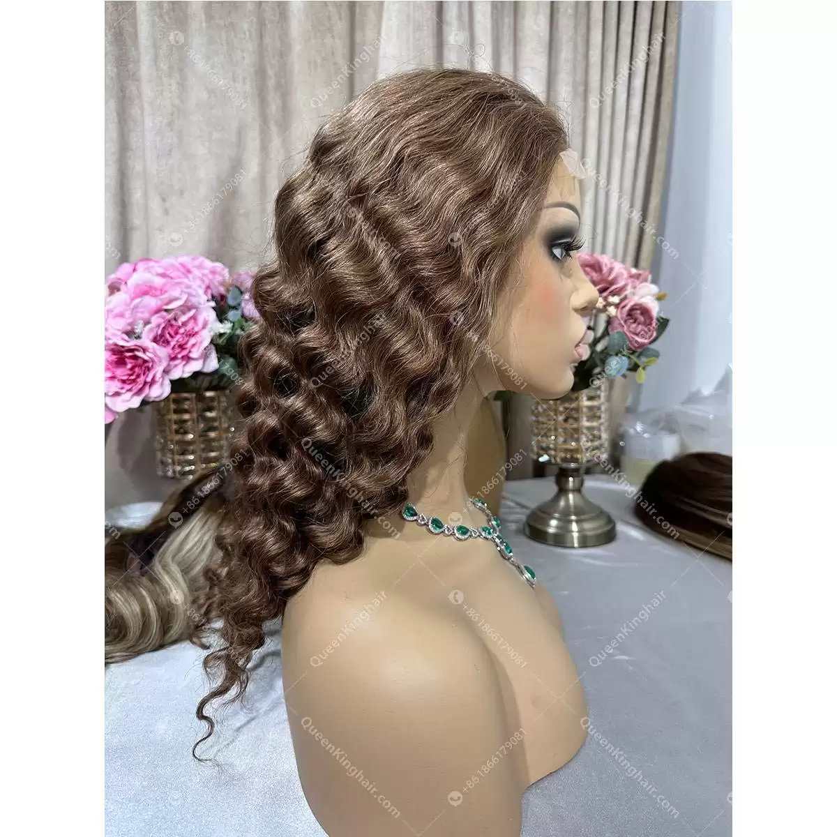 16 inches 5x5 closure wig brown 4/27/30 mixed color deep wave 265 grams