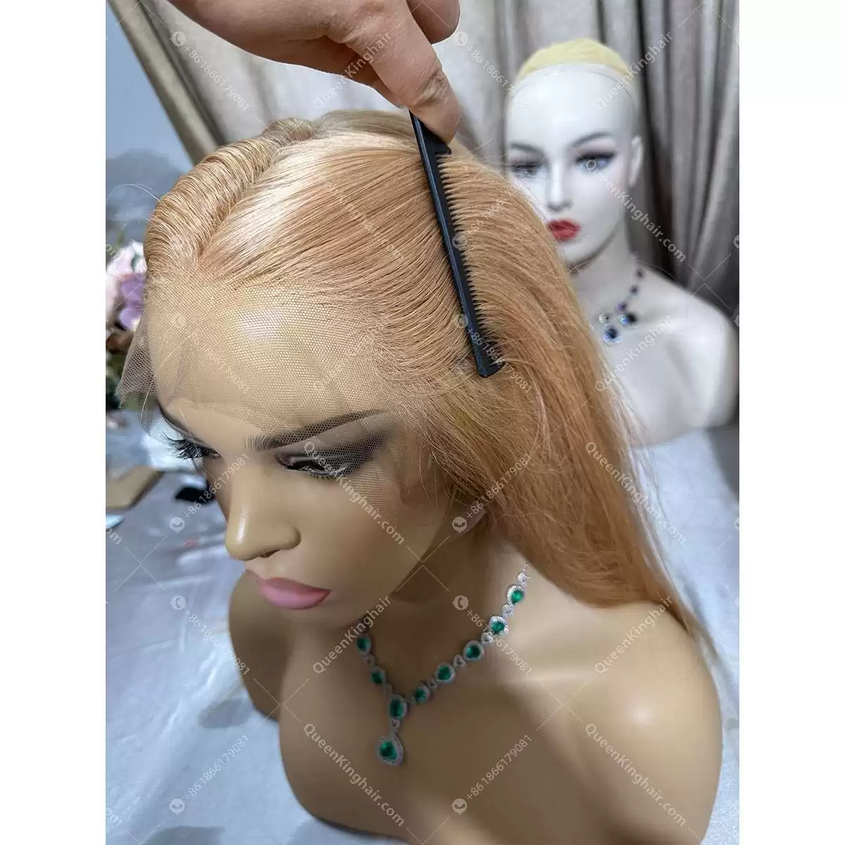 1684154843-06 Honey blonde 13x6 130% density dark brown lace virgin hair wig