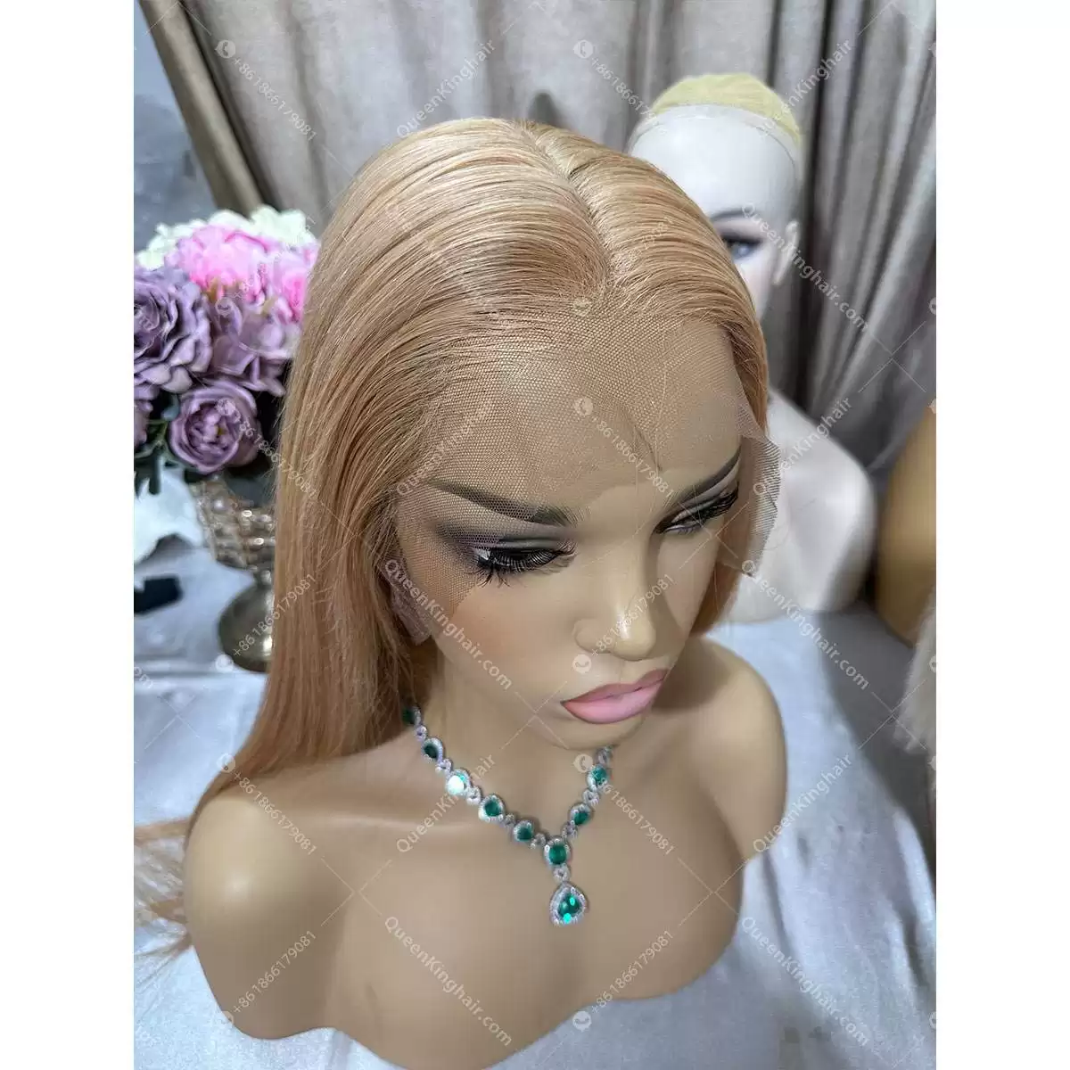 1684154870-04 Honey blonde 13x6 130% density dark brown lace virgin hair wig