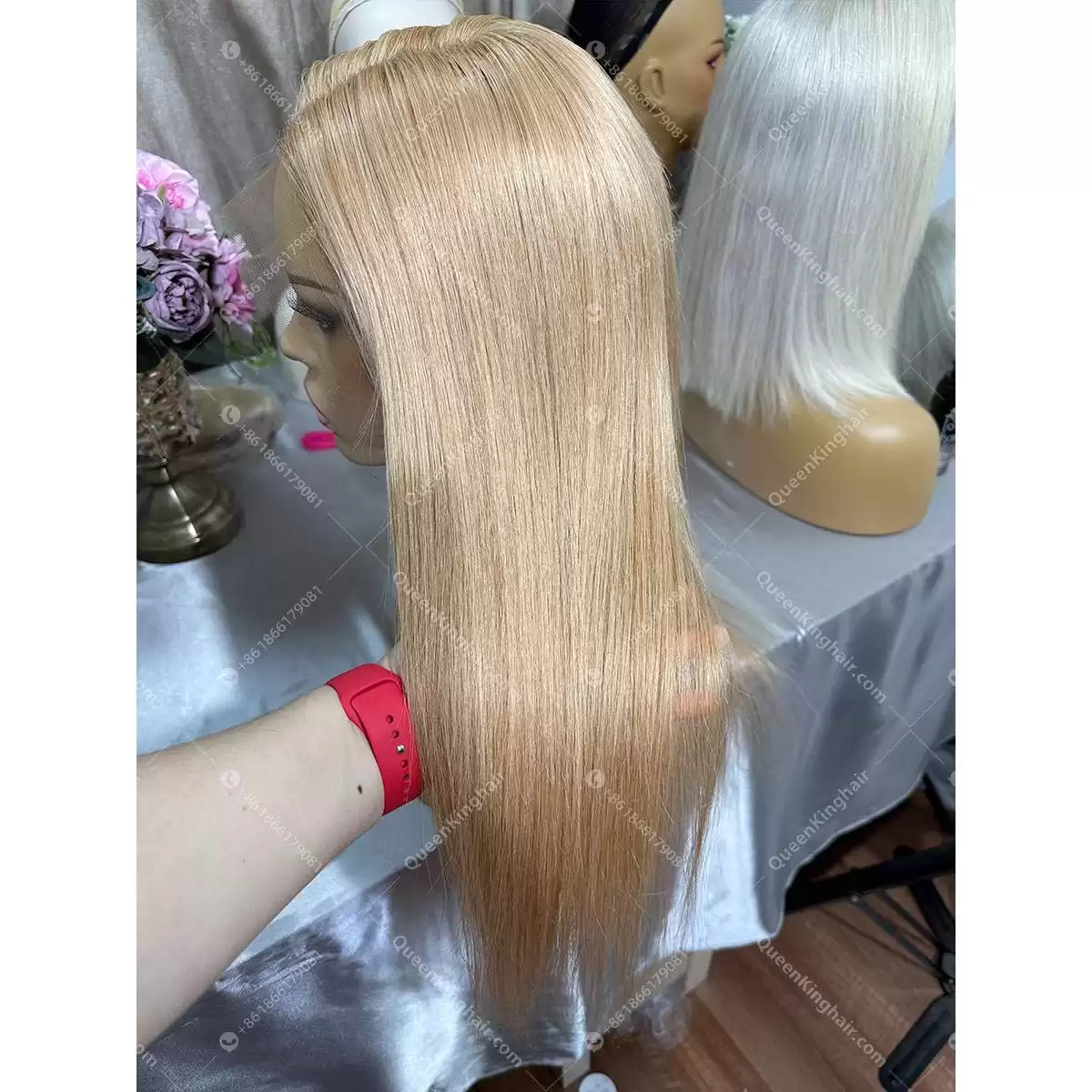 1684154898-02 Honey blonde 13x6 130% density dark brown lace virgin hair wig