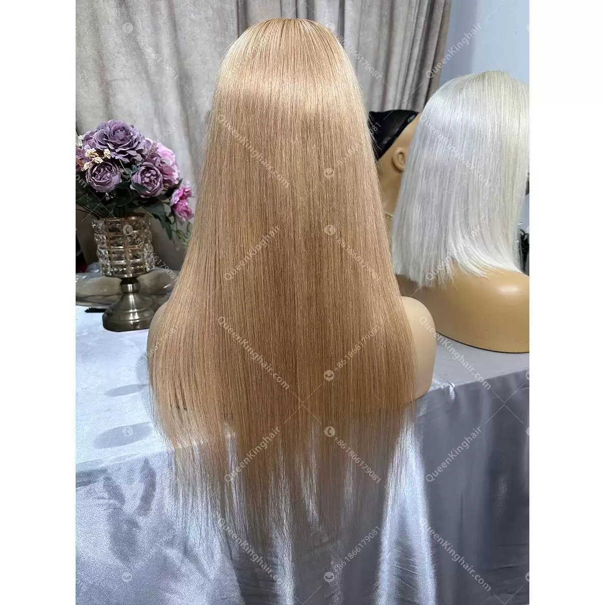 1684154913-01 Honey blonde 13x6 130% density dark brown lace virgin hair wig
