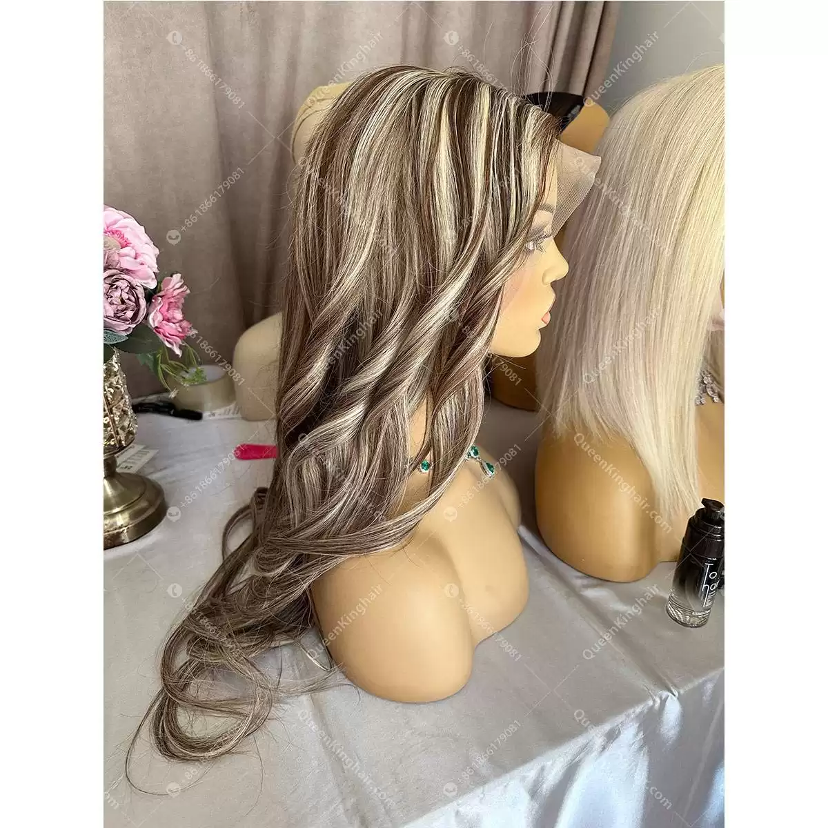 Dark brown with ash blonde balayage, brown roots ombré hair 13x6 transparent lace free shipping Wavy