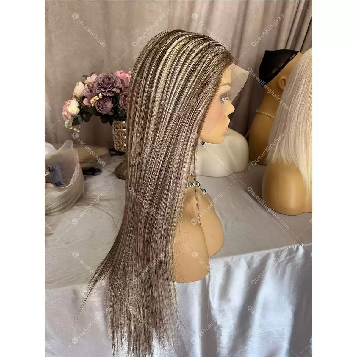 Dark brown with ash blonde balayage, brown roots ombré hair 13x6 transparent lace free shipping Straight