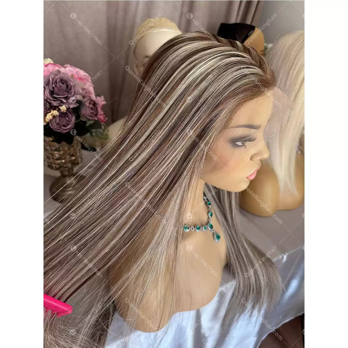 Dark brown with ash blonde balayage, brown roots ombré hair 13x6 transparent lace free shipping Straight