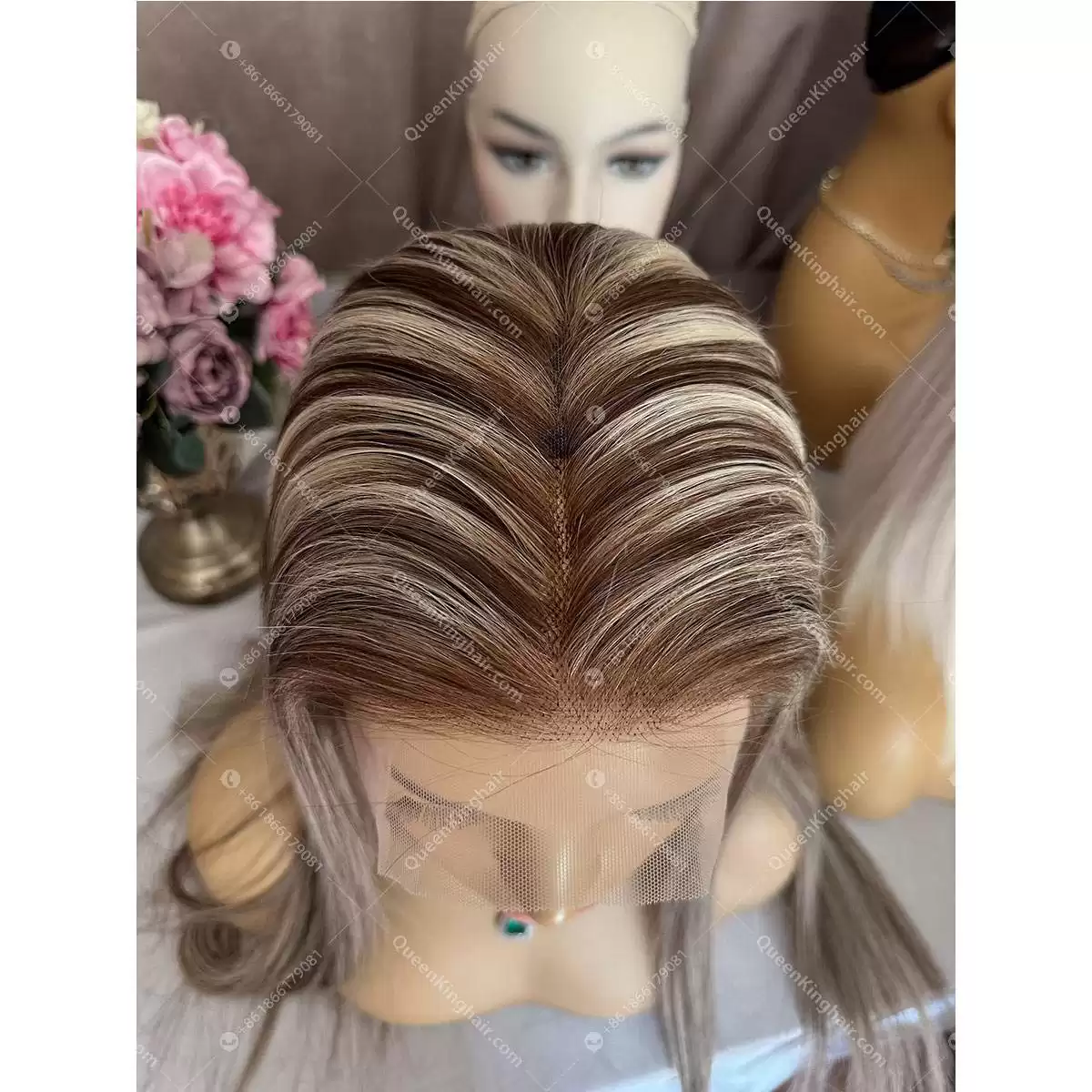 Dark brown with ash blonde balayage, brown roots ombré hair 13x6 transparent lace free shipping Straight