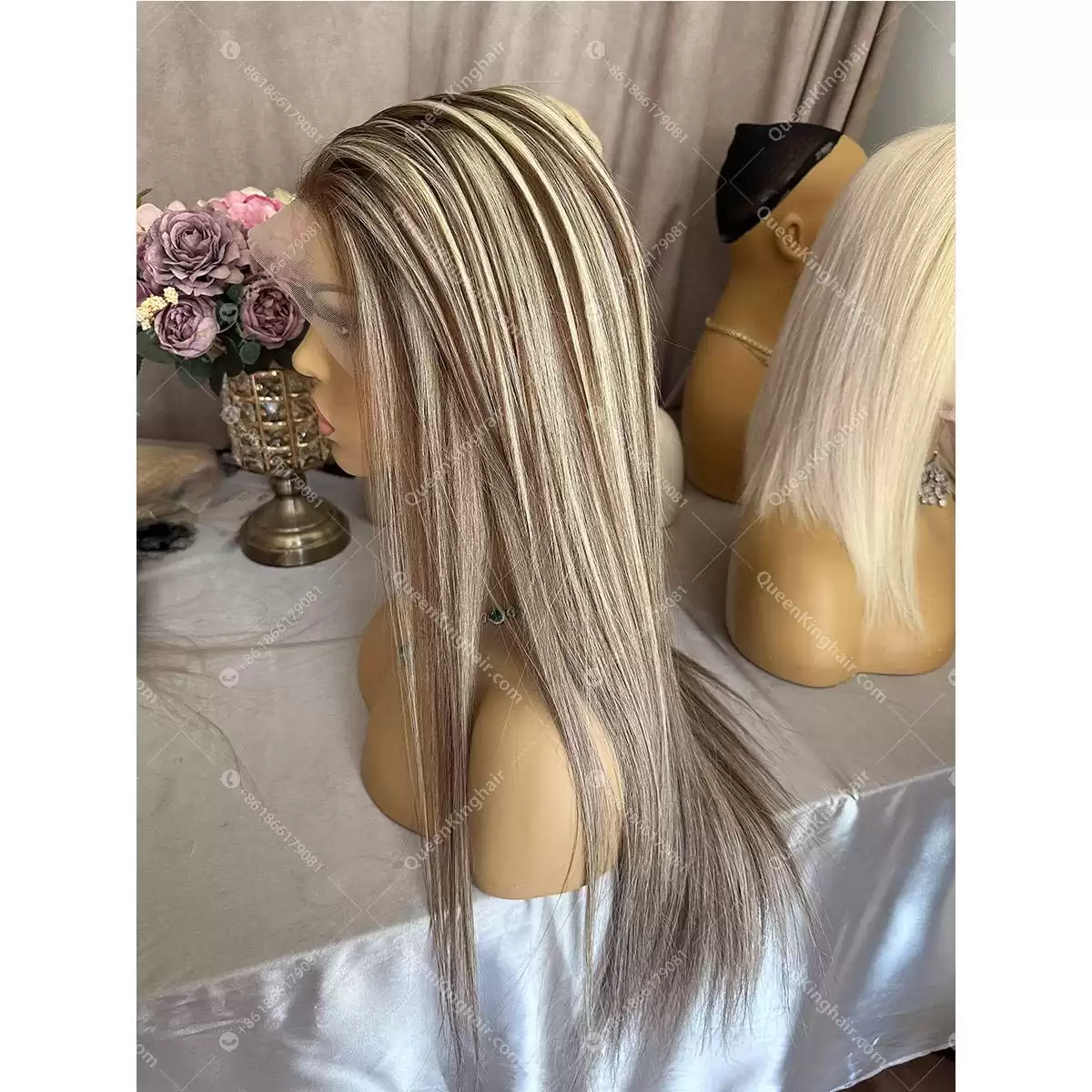 Dark brown with ash blonde balayage, brown roots ombré hair 13x6 transparent lace free shipping Straight