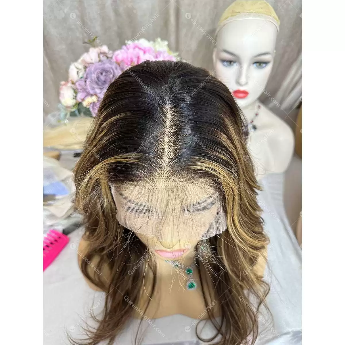 Ombre Balayage Custom Color 3 Tone Transparent Lace Small knots LaceFrontWig 150%Density Wavy