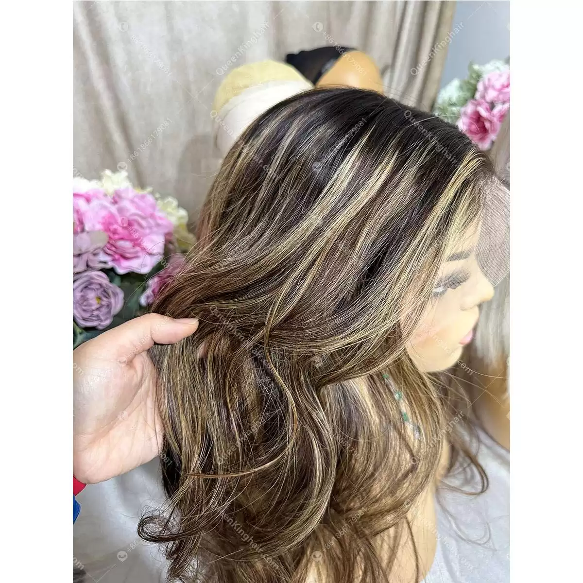 Ombre Balayage Custom Color 3 Tone Transparent Lace Small knots LaceFrontWig 150%Density Wavy