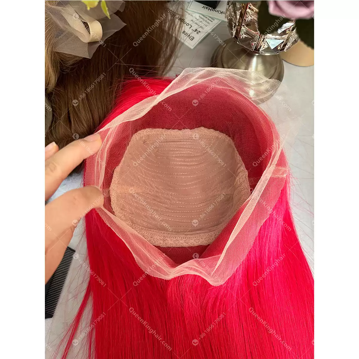 28 inches  Fire Red Virgin Hair 250% density 360 wig transparent lace Large cap