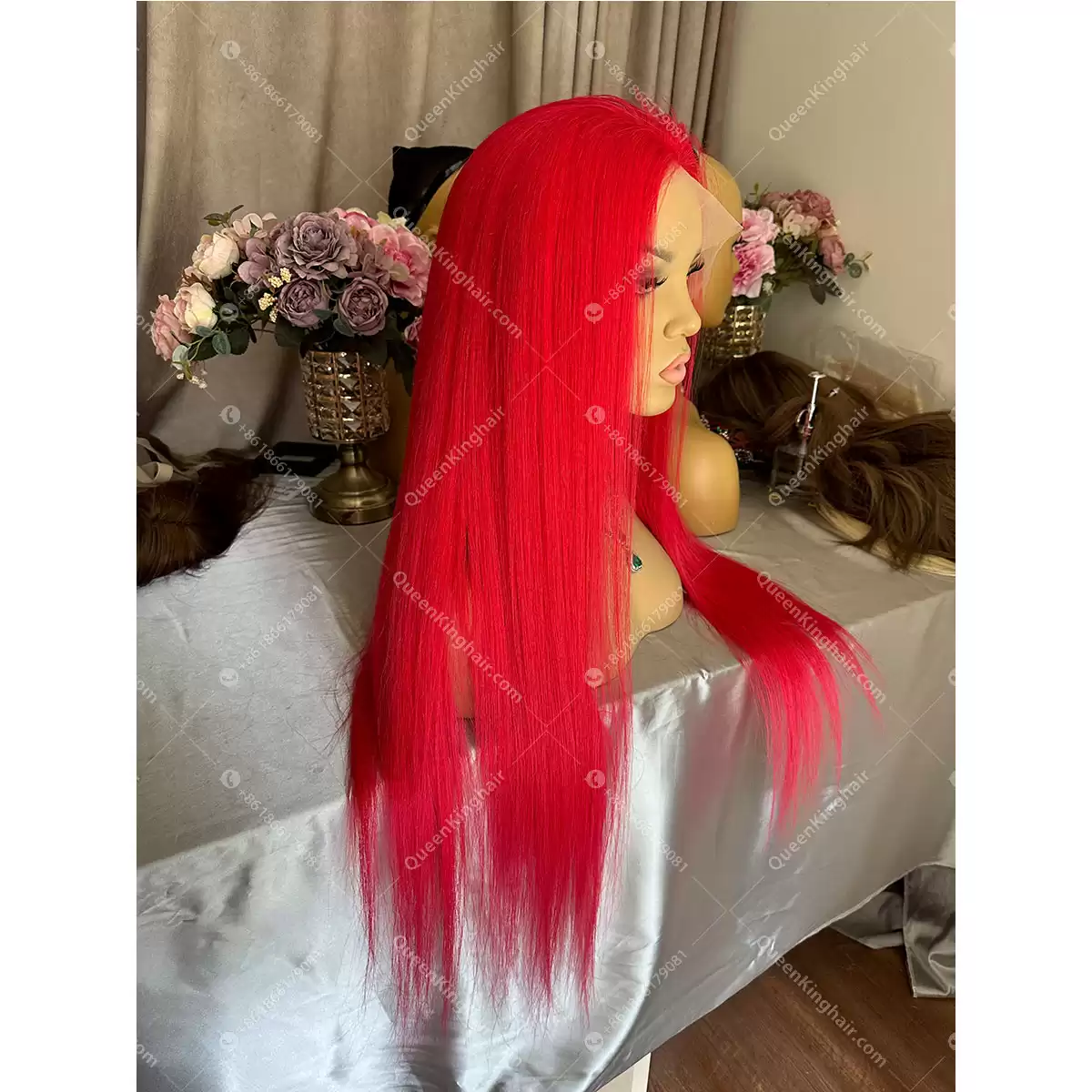 28 inches  Fire Red Virgin Hair 250% density 360 wig transparent lace Large cap