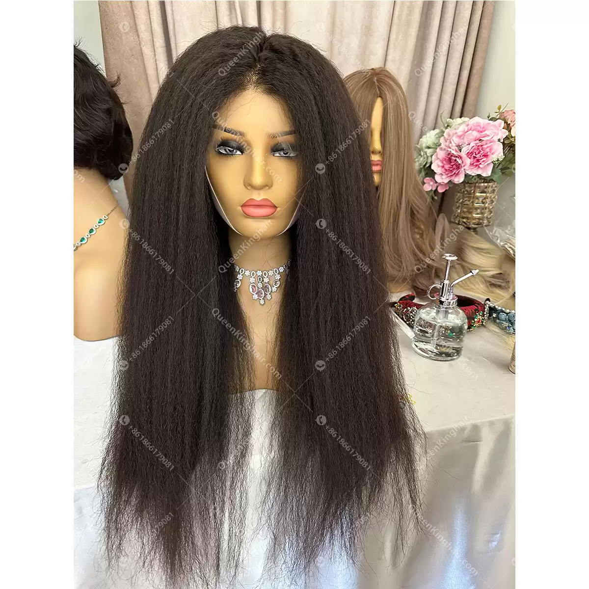 22 inches full Hd lace virgin hair 180% density natural color preplucked hairline kinky straight