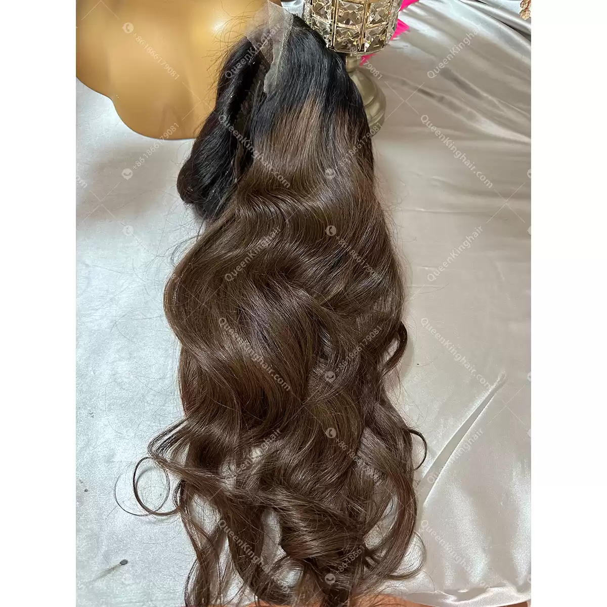 18 inches 5x5 Brunette color 180% density body wave medium size transparent lace
