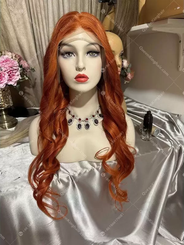 26 inches 13x6 150% density ginger hair transparent lace wavy