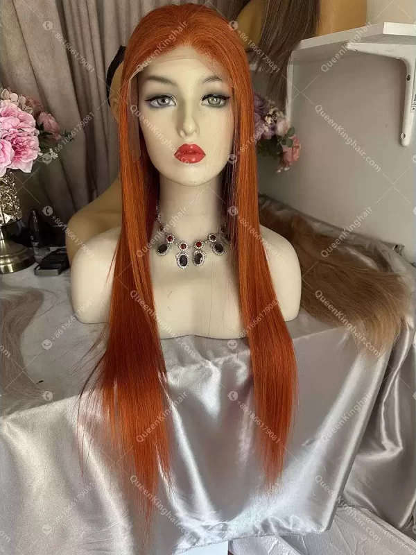26 inches 13x6 150% density ginger hair transparent lace straight