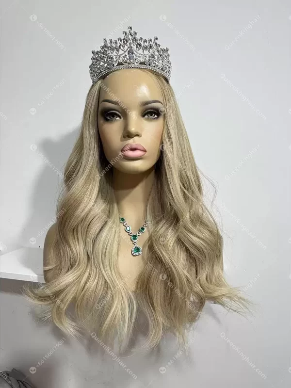 24 inches double drawn European virgin hair Jewish wig silk base blonde balayage