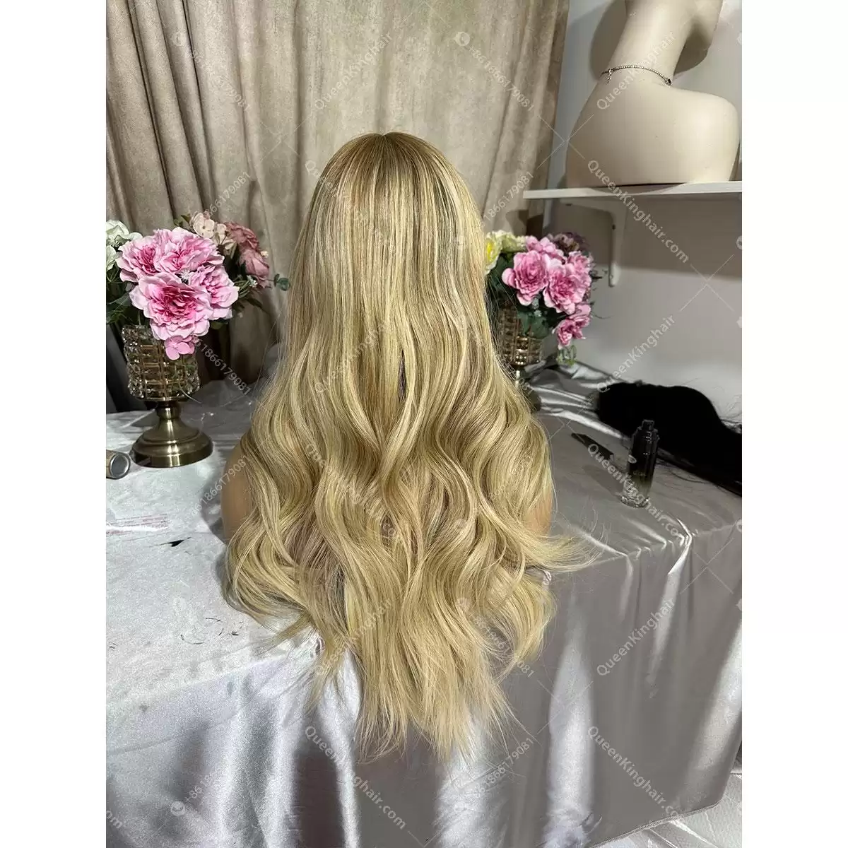 24 inches double drawn European virgin hair Jewish wig silk base blonde balayage