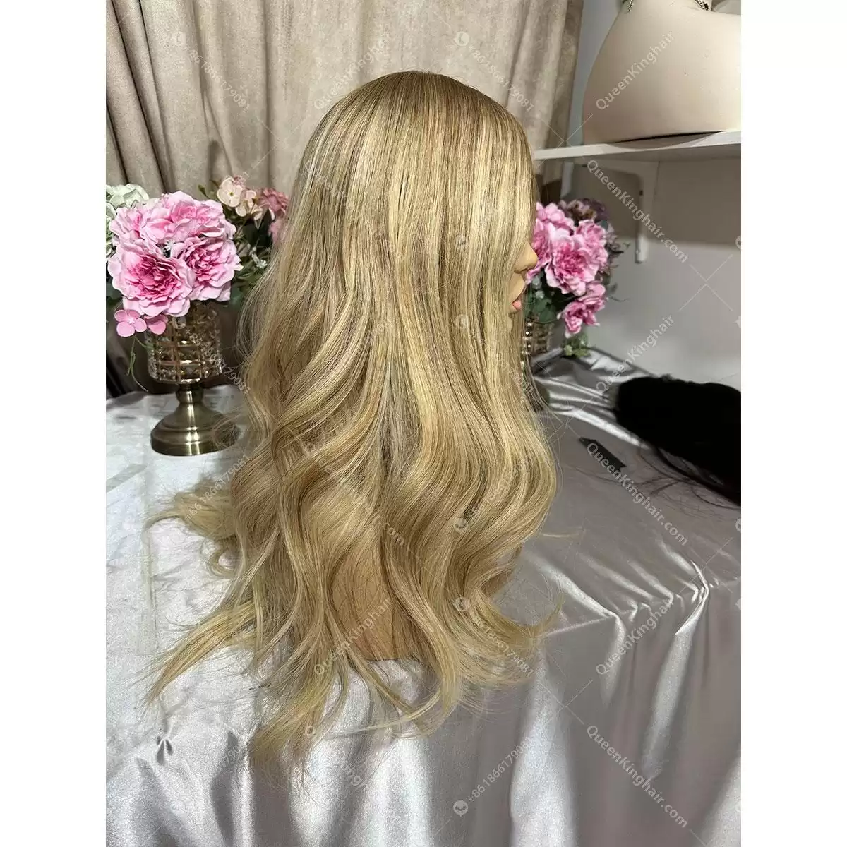 24 inches double drawn European virgin hair Jewish wig silk base blonde balayage